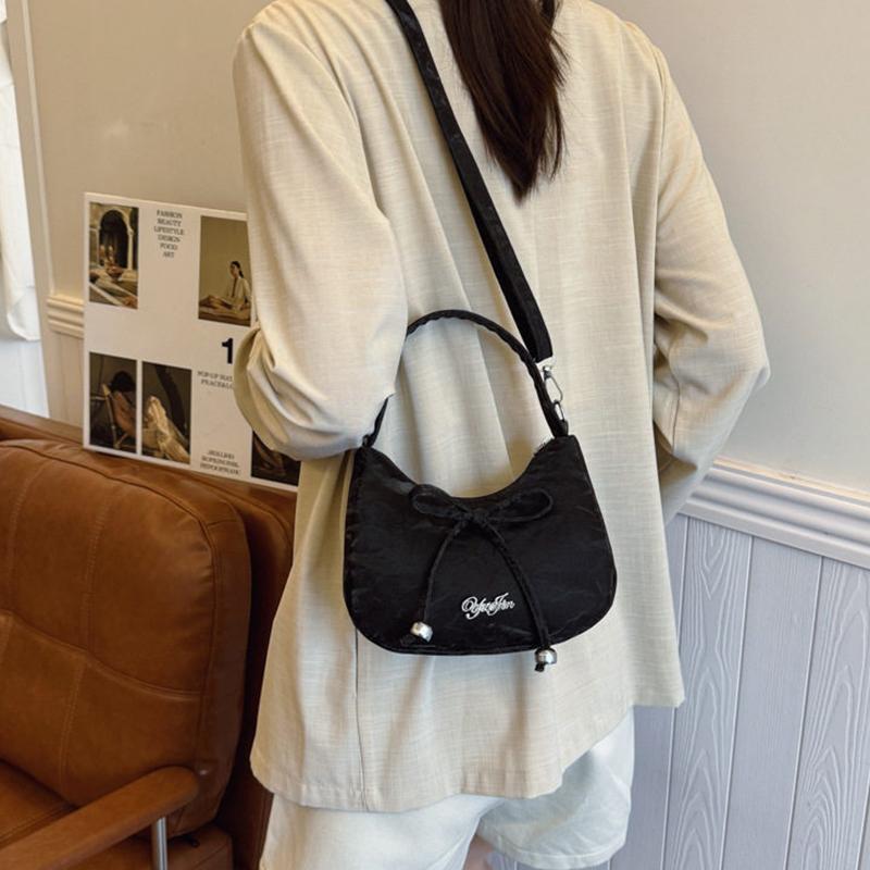 Solid Color 2026 New Large Capacity Bow Bags, Fashionable And Versatile Underarm Shoulder Bag, Casual Commuting Women'S Handbag
