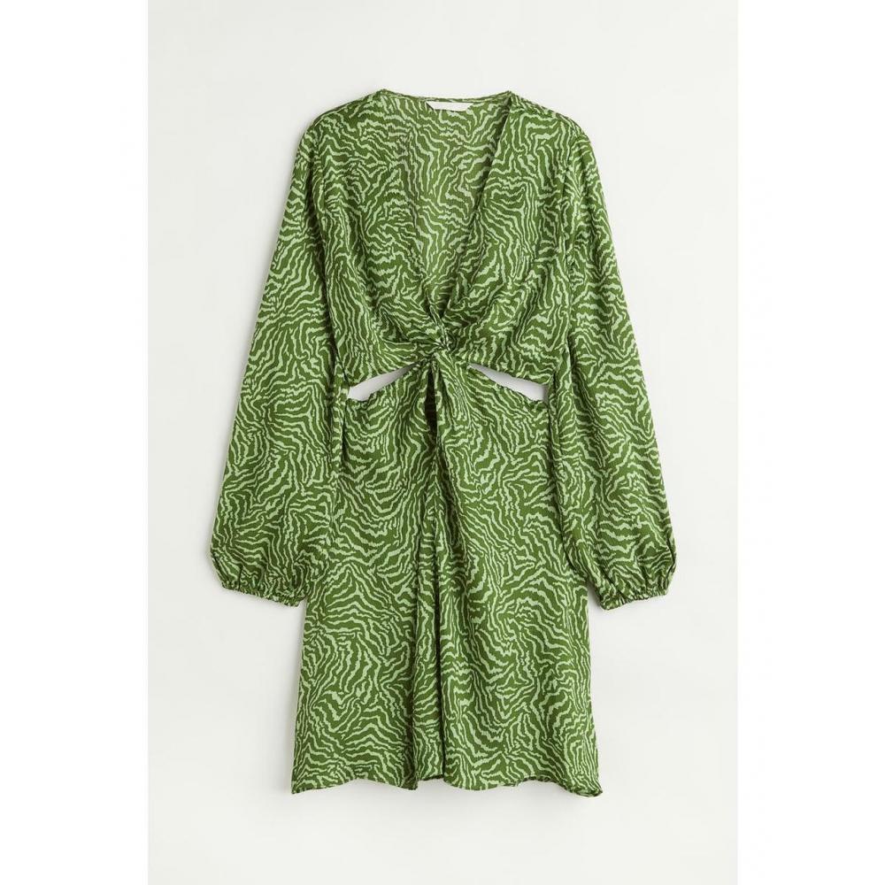 

Платье HM с вырезом и узлом, зеленое с узором 1100164002 XLEUR XLP