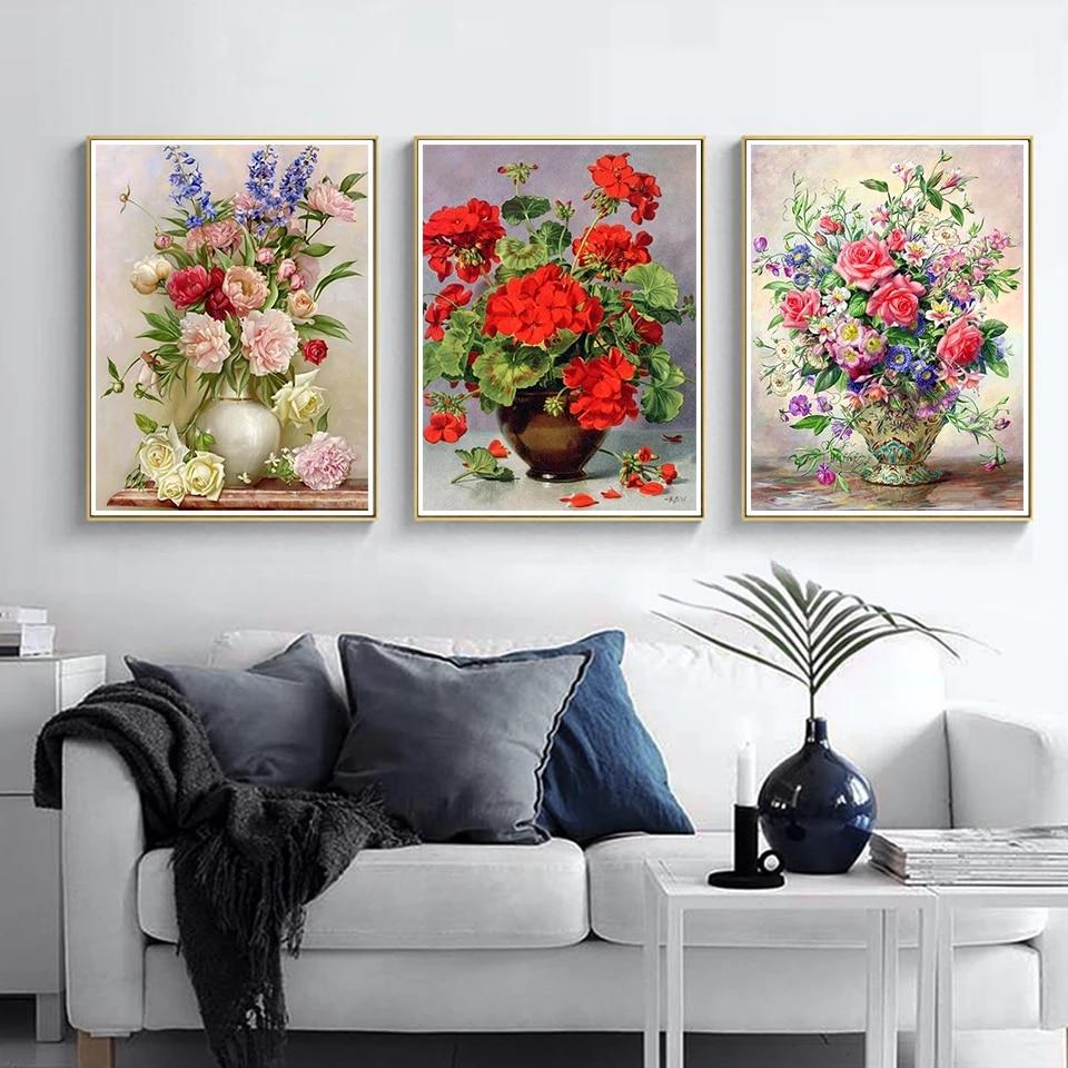 5D DIY pictură cu diamant floare plină pătrat/rotund broderie cu diamant vază trandafir stras mozaic kit punct de cruce cadou de decorare