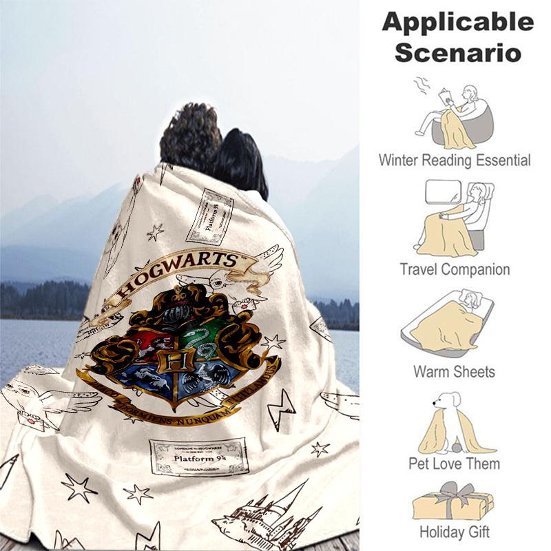 1pc Hogwarts Crest with Houses Symbols Cartoon Blanket,Portable Throw for Travel & Camping, All Season Cozy Blanket,Ideal Gift