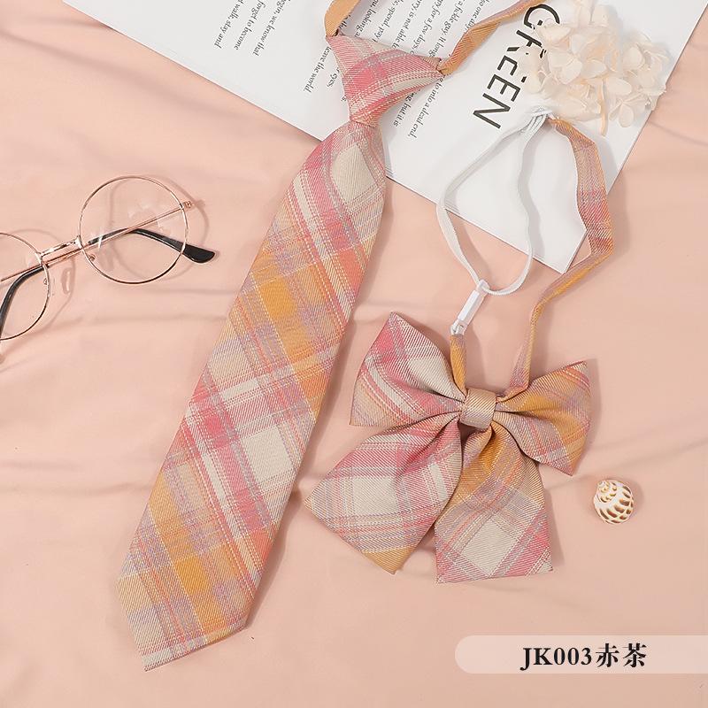 Jkdk Japanese Korean Version Of Striped College Style Red Cyan Gray Blue Shirt Men'S And Women'S Accessories Free Tie Tie Set