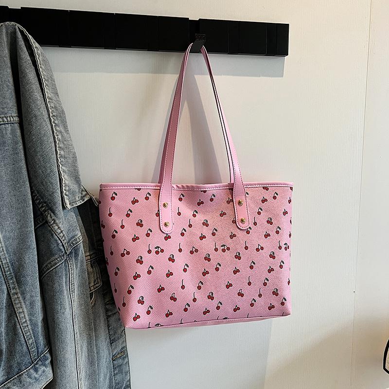 Neue Niedliche Kirschmuster Große Tasche für Damen Große Kapazität Vielseitige Schulter Handtasche Tragetasche