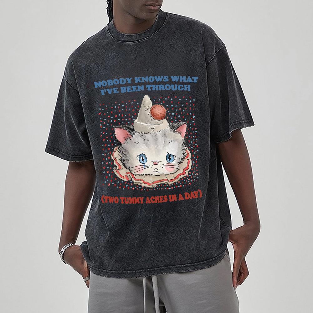 Sweetheart Cute Cat Print Women T-Shirt Oversized Wash Couple Short Sleeve Y2k Student Affordable Top High Quality