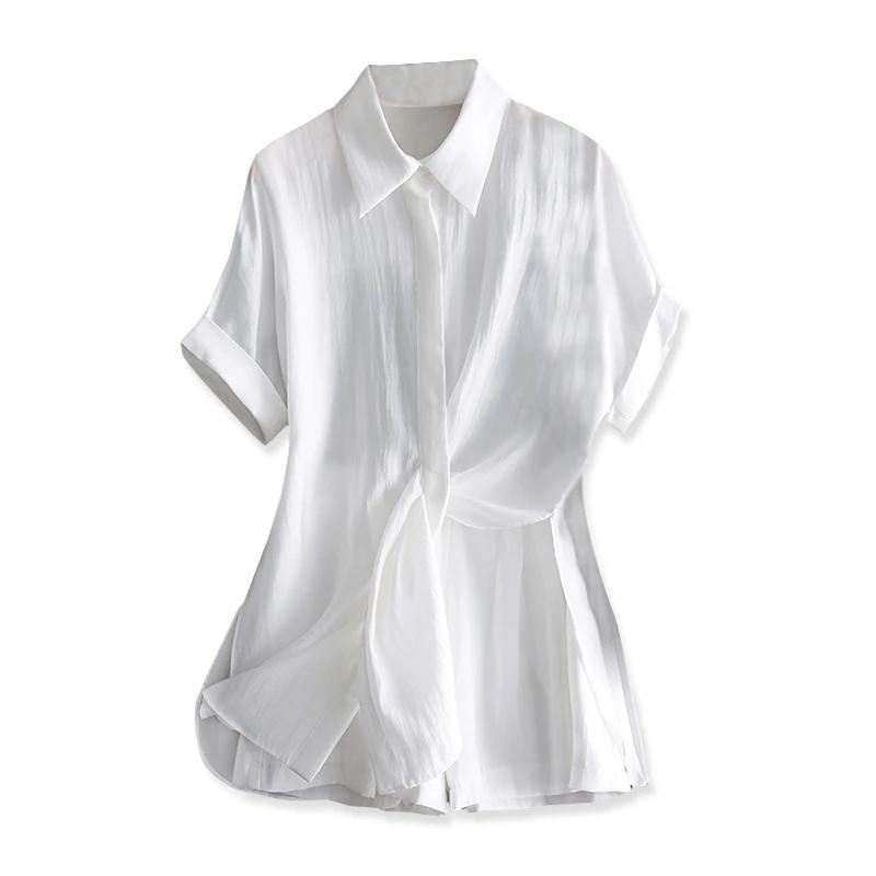 

Womens Twist Knot Short Sleeve Shirt And Shorts Two Piece Set S белый