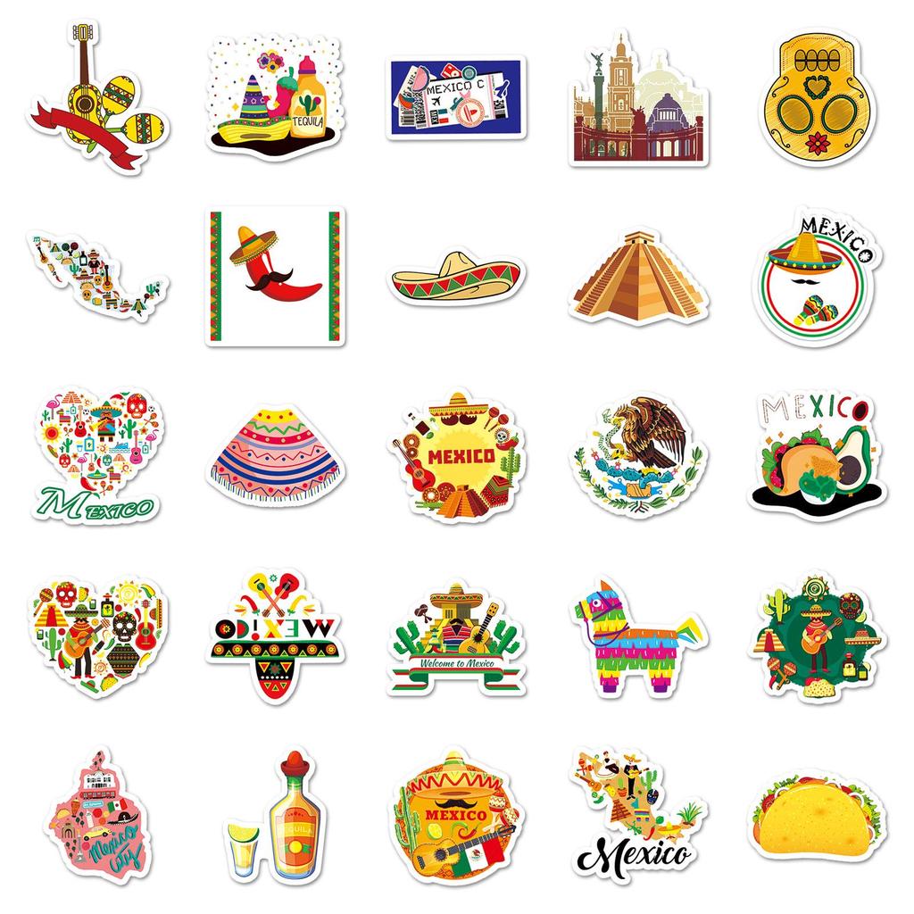 50 Mexico Travel Stickers: Waterproof Cartoon Decorations for Laptops & Journals