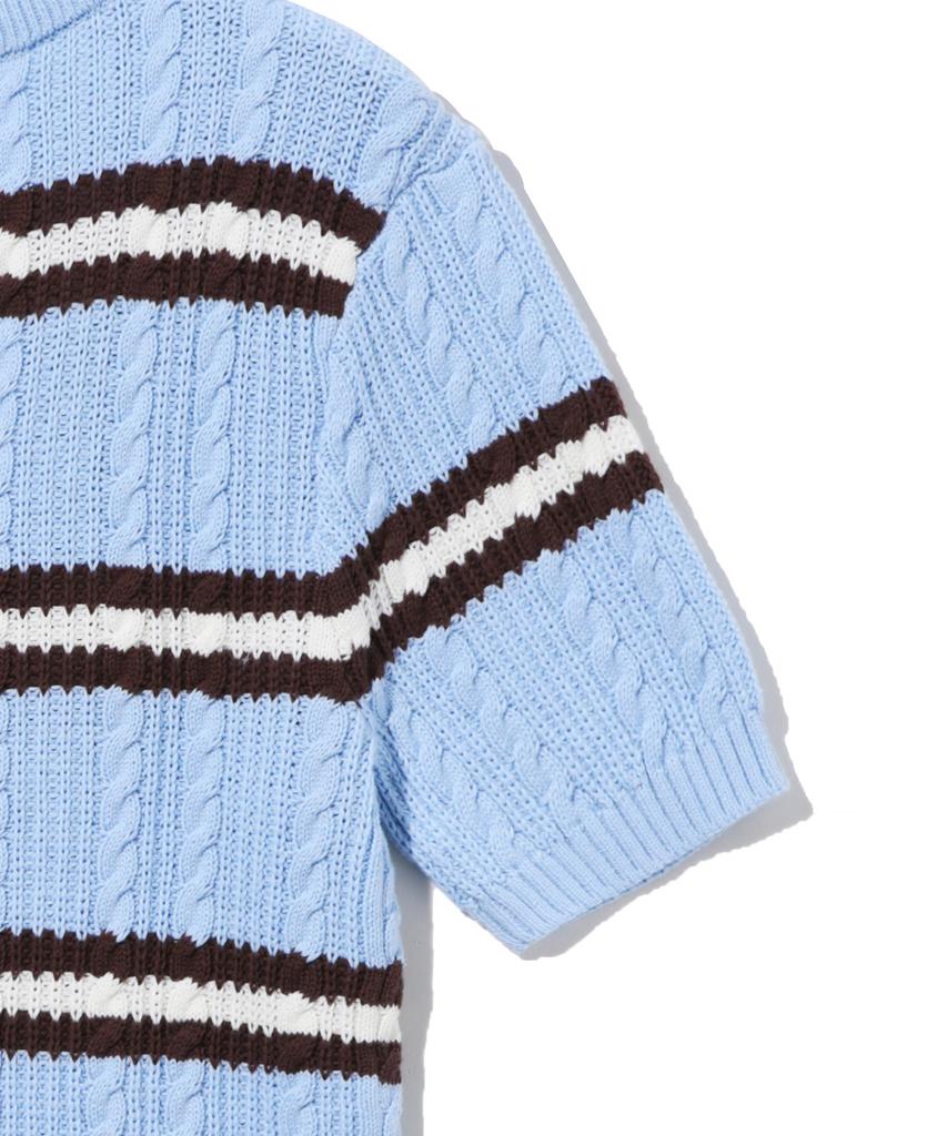 UCLA Women'S Striped Cable Knit Short Sleeve Sweater [Lt-Blue] (Ub3Sk50)