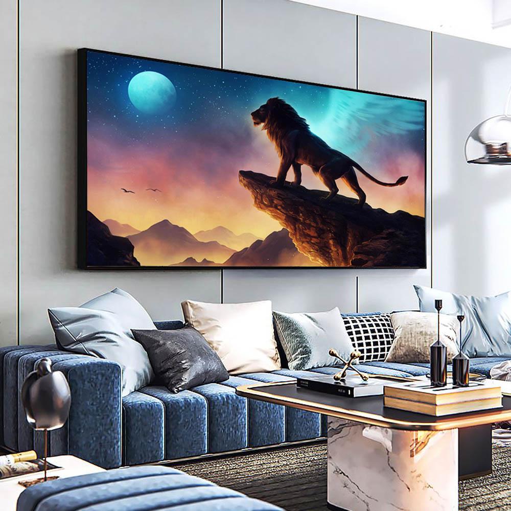 Animal Oil Painting Lion Peak Moon View Abstract Art Canvas Painting Living Room Corridor Office Home Decoration Mural No Frame
