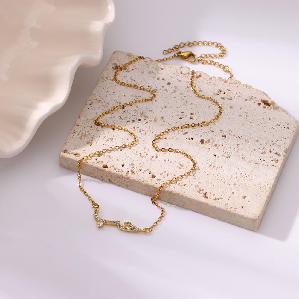 Luxury Zircon Arabic Necklace For Women Love Letter Pendant Stainless Steel Gold Color Clavicle Chain Couple Jewelry Gift