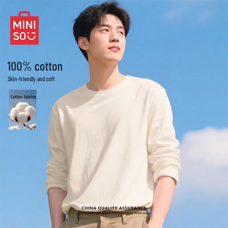 MINISO Men's Pure Cotton Long-Sleeve Round Neck T-Shirt
