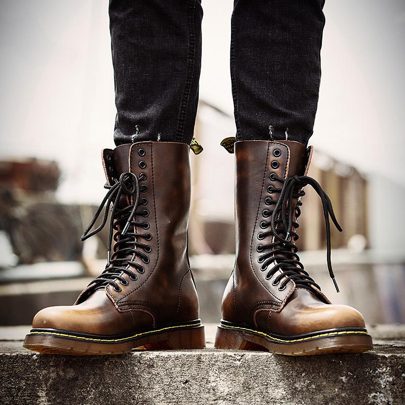 Large Size Foreign Trade Men's High Leather Boots British Men's and Women's Boots Riding Boots Long Knight Boots Tooling Couple Boots