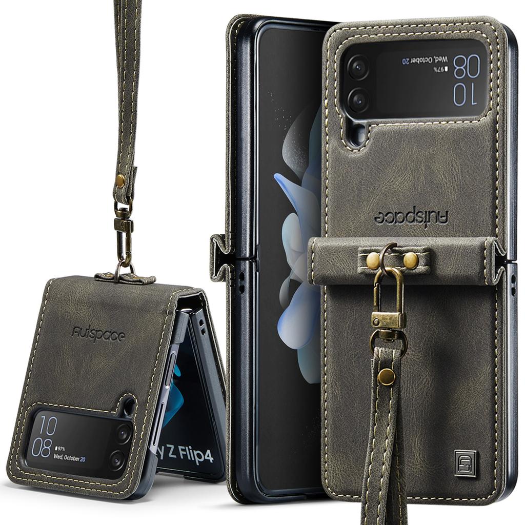 Einfache Leder Handy Klapphülle Für Samsung Galaxy Z Flip 4 5G Lanyard Holster Vollständig Sturzsichere Hülle Für Galaxy Z Flip 4 Hülle