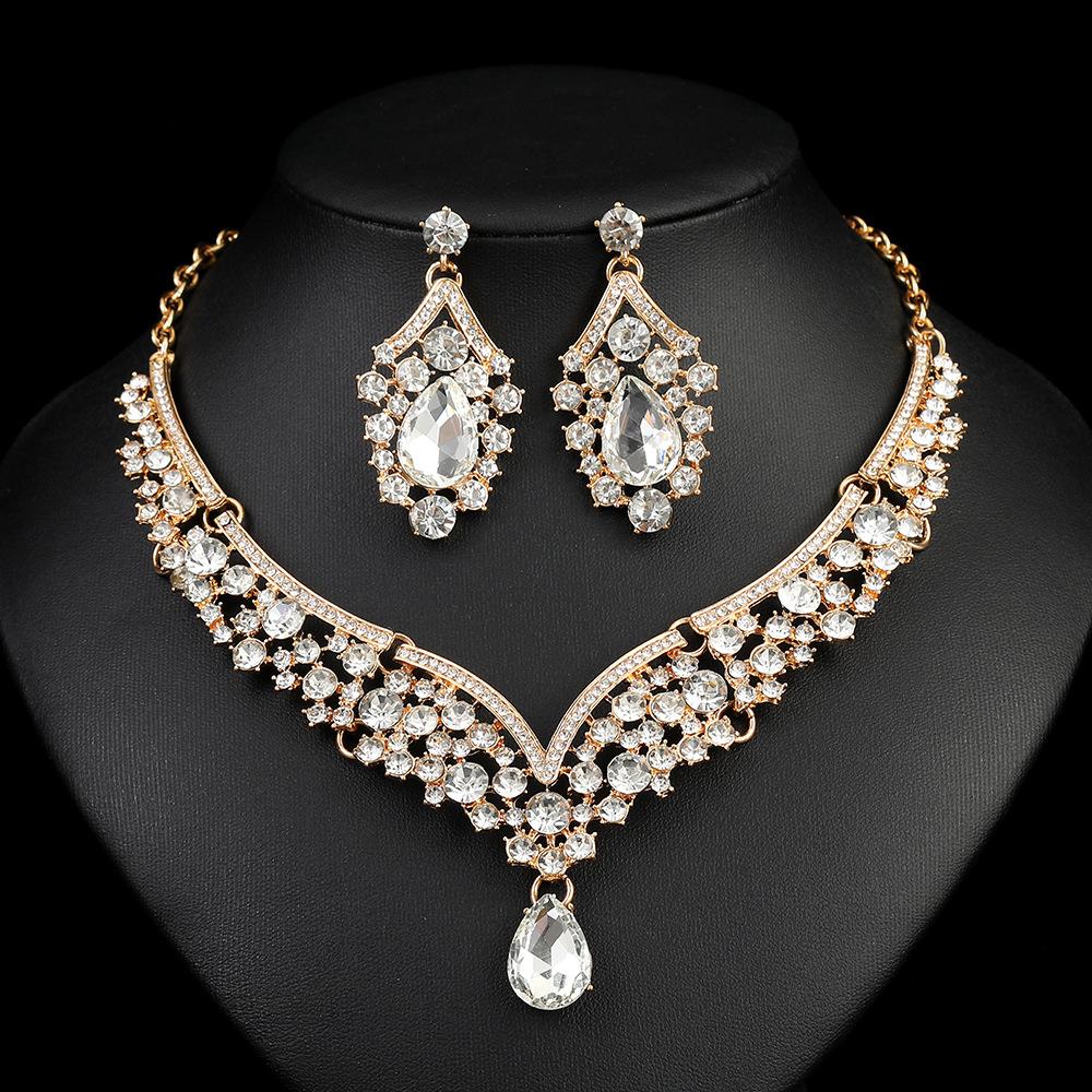 Crystal Choker Necklace Earrings Rhinestone Bridal Jewelry Sets for Bride Wedding Party Costume Accessories
