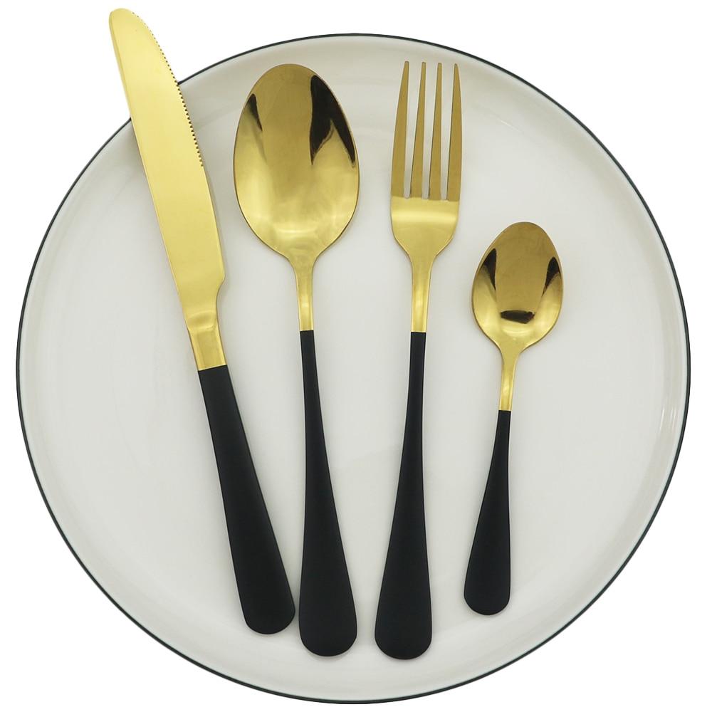 4Pcs/Set Red Gold 304 Stainless Steel Tableware Cutlery Set Knife Spoon Fork Utensils Dinnerware Set Mirror Polished Flatware Silverware Set