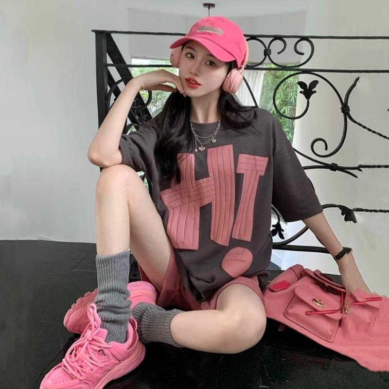 Neues Sommer-Freizeit-Sportset Damen Locker Bequem Kurzärmelig Shorts Zweiteiliges Set
