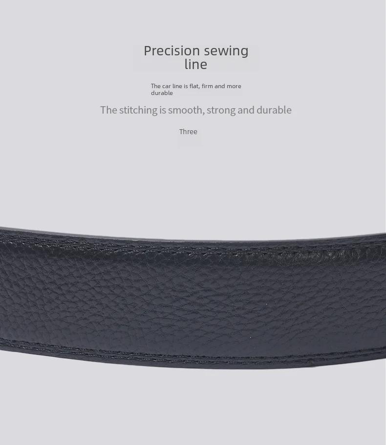 Men's Genuine Leather Reversible Buckle-Free Belt with Automatic Buckle and Lychee Pattern