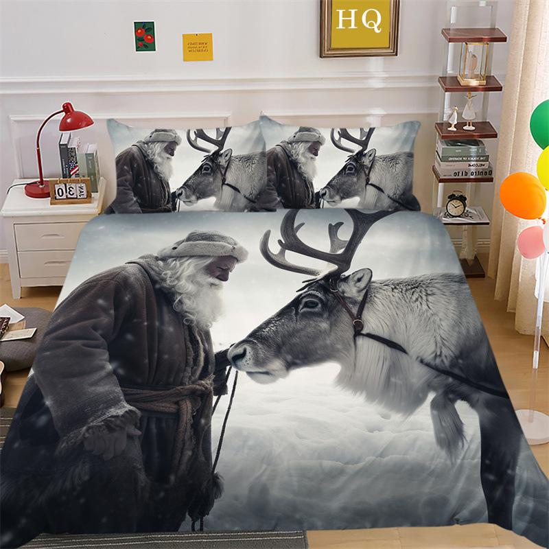 Jultomte Älg 3D-printad Polyester Kuddfodral Täcke Överdrag Två Eller Tre Delars Set