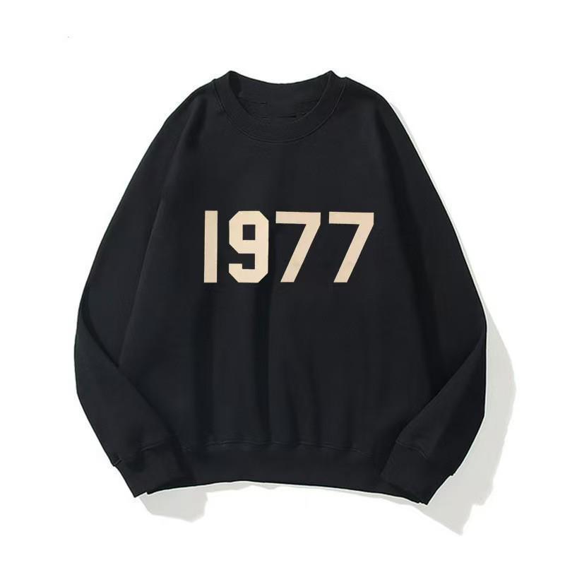 ESSENTIALS Double-Line FOG 1977 Letter Hoodie - Unisex High-Street, Trendy, Loose-Fit, Hua Cotton.