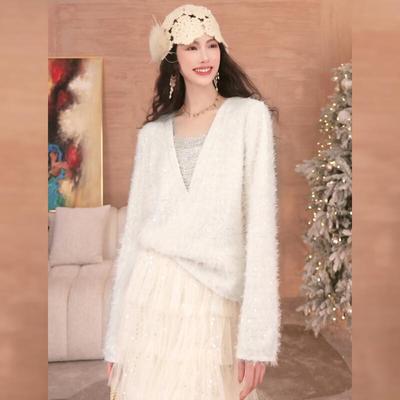 Women's V-Neck Beaded Knit Top