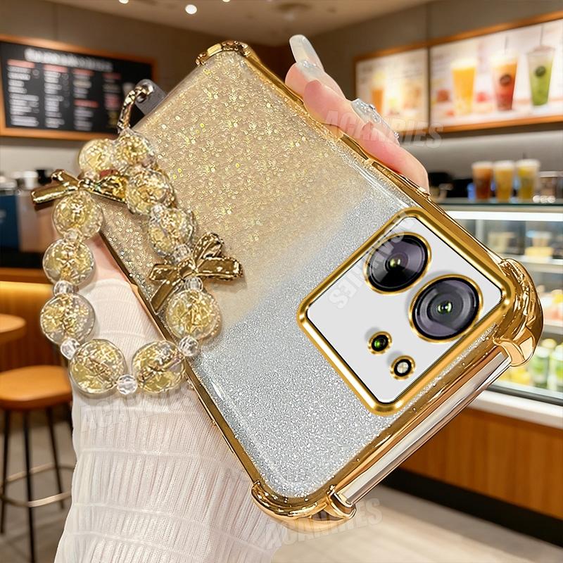 Xiaomi13t Luxury Star Lanyard Chain Plating Glitter Shockproof Silicone Case For Xiaomi Mi 13t Pro 13tpro Mi13t Soft Back Cover