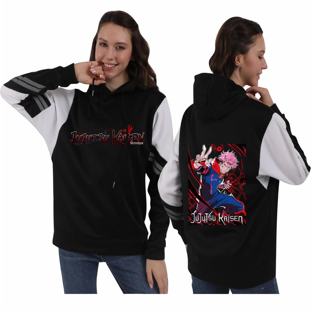 Jujutsu Kaisen Unisex Autumn-Winter Color Block Fleece Hoodie
