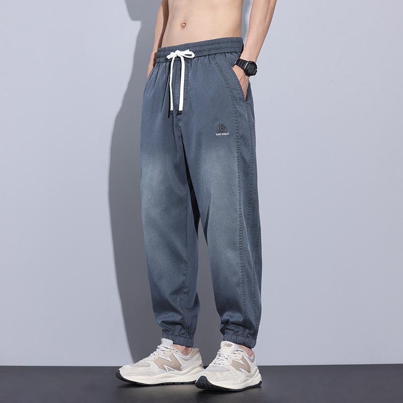 Men's Ice Silk Jeans with Cuffed Legs, 2026 New Summer Thin Style, American Style Work Pants, Casual Trousers for Men
