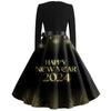 Women's Vintage Classic Dress Long Sleeve 2024 New Year Printed Ound Neck Swing Dress
