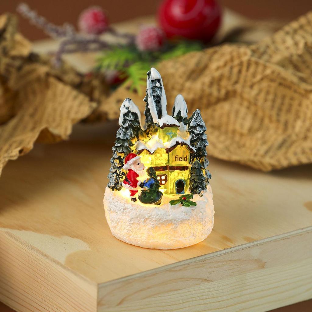 Christmas Luminous Resin House with Santa Claus Ornament