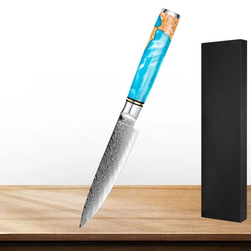 Kitchen Utility Knife 5-inch Damascus Steel Peeling Boning Sharp Knife Slicing Meat Cutting Sharp Sushi Sashimi Chef's Knife