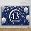 13th Birthday Party Photography Backdrop, Banner Poster for Girls & Boys, Black and Gold Balloon, Formal Teen Backdrop
