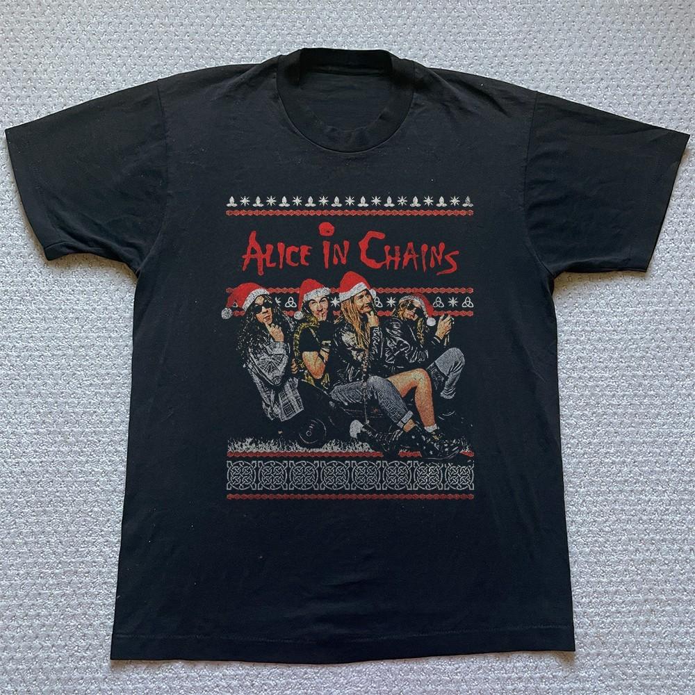 HOT Alice In Chains Band Merry Christmas Black Unisex Tshirt Size S5XL Unisex T-Shirt S