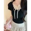 Threaded lace fake two-piece short-sleeved T-shirt women's summer new Korean version slim-fit design T-shirt top