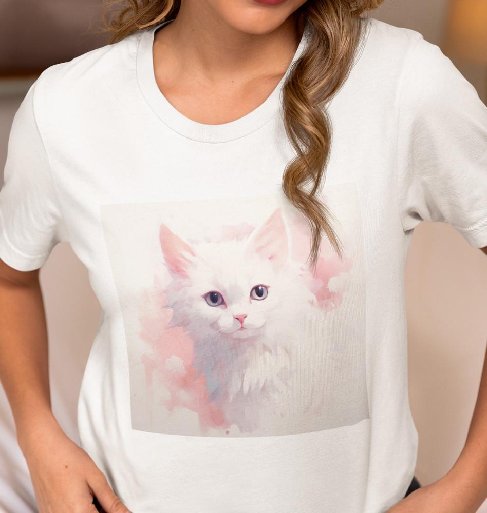 

White Cat T shirt - White Kitten - Kitty - %100 Cotton Unisex T-Shirt XXXXL