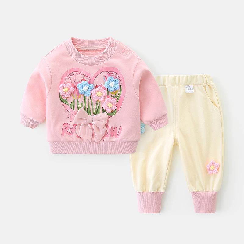 Toddler Girl Cotton Two-Piece: Fashionable Long Sleeve Sweatshirt Set for Spring & Autumn 2025