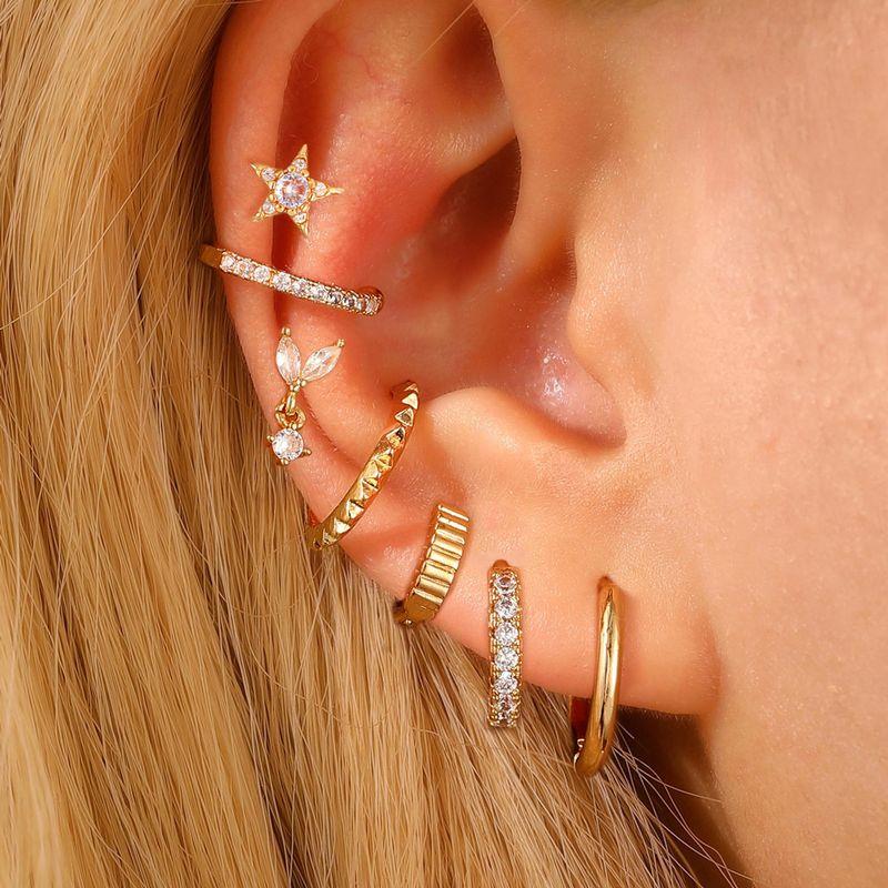 Fashion ins Star Moon Leaf Ear Bone Nail Ear Clip Ear Buckle Tassel Earrings Women's Fashion Overlapped Single Ear Suit Earrings
