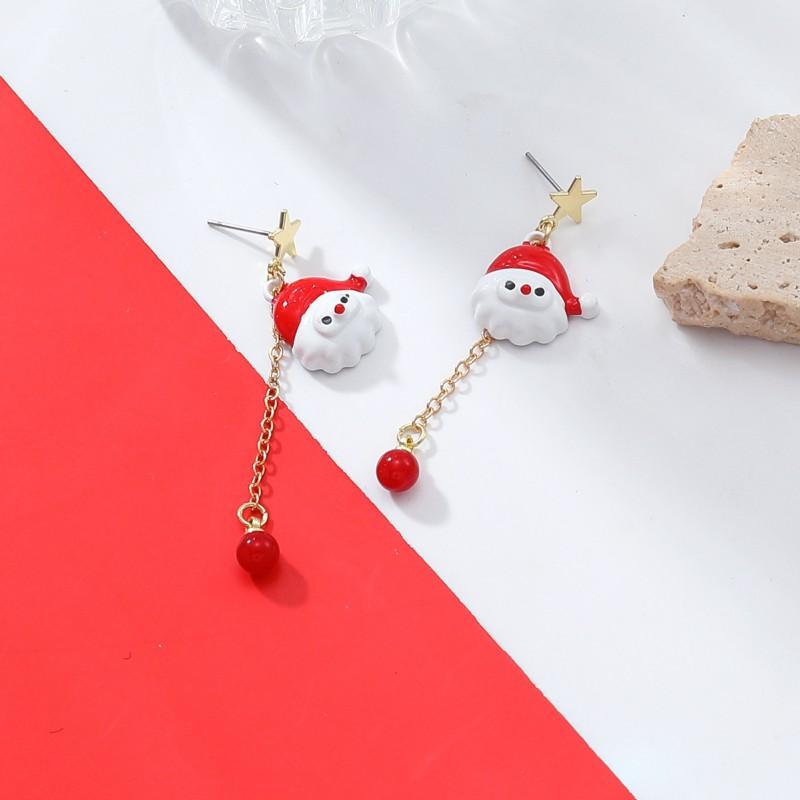 Minimalist Christmas Pendant Earrings With Santa Head Bow Sock Charm Zinc Alloy Stainless Steel Studs Women