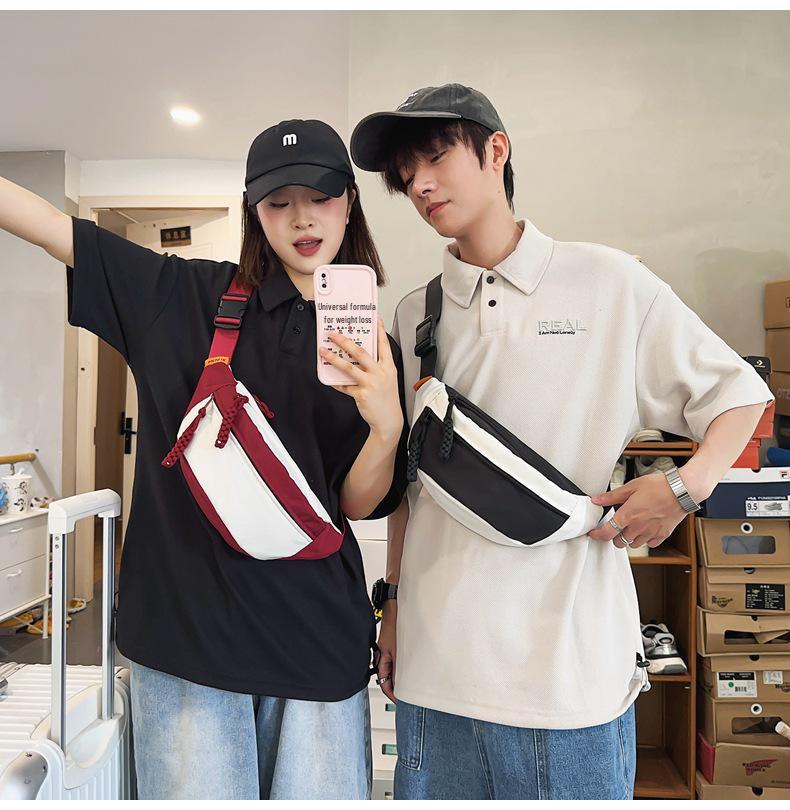 Japanische Messenger Bag in Kontrastfarbe für Damen – Vielseitige Hüfttasche für Studenten, Sport und Freizeit