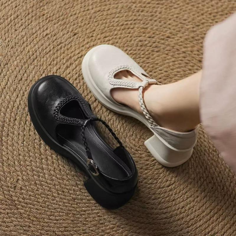 Fashion Baotou Sandals Platform Bag Heel Kitten Heel T-Buckle Shallow Mouth Platform Block Heel Summer Women's Shoes