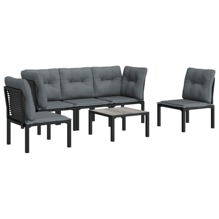 VidaXL Salon de Jardin 6 pcs, Ensemble de Meubles de Terrasse, Mobilier d'Extérieur, Chaise de Patio, Moderne, Noir et Gris 3187737
