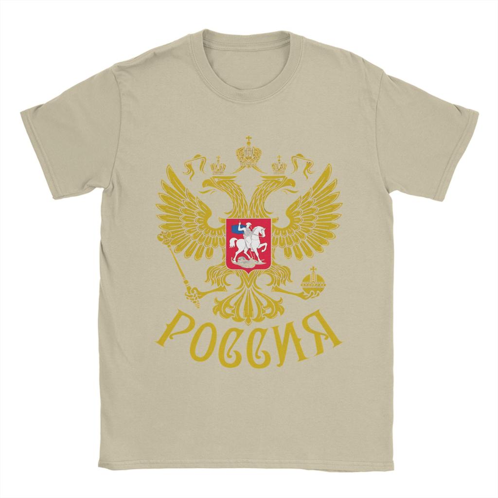 Russian Coat of Arms Pure Cotton TShirt For Men Summer Russia Emblem Streetwear T Shirts Round Neck Novelty Tees Plus Size Tops