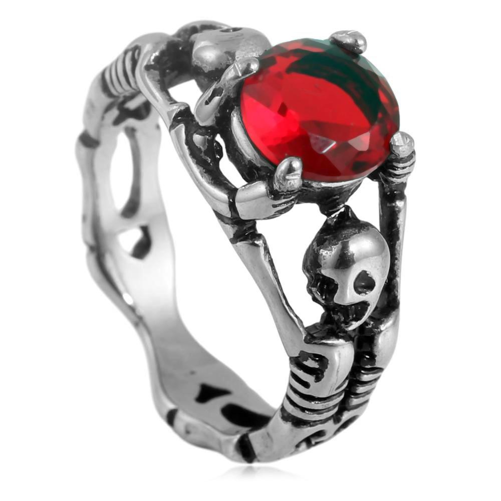

European and American Jewelry Titanium Steel Hollow Multi-color Stone Ring Retro Men s Accessories Stainless Steel Skull Head Ri 7 красный