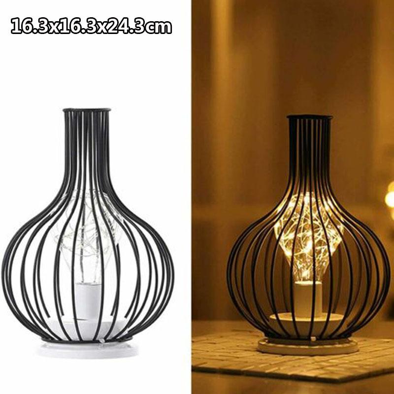 Retro Table Lamp Geometric Wire Industrial LED Light Bulb Bedside Desk Light