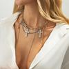 Hip-Hop Style Cross Pendant Necklace, Design Sense Metal Chain Fringed Collarbone Necklace Women