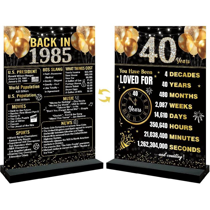 Trgowaul 40th Birthday Decorations Women Men, Black Pink Back in 1986 Birthday Poster Acrylic Table Sign with Stand, 40th Anniversary Decor Gifts for