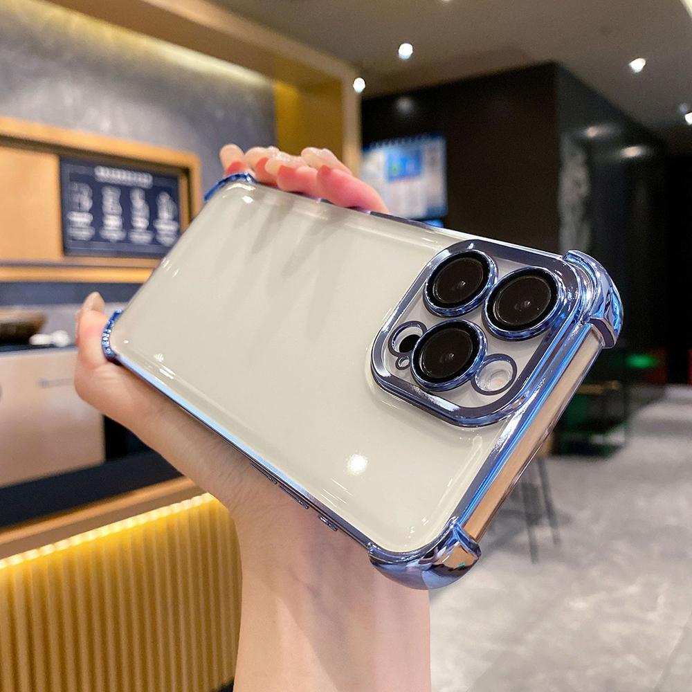 Electroplated Four Corners Anti Drop Transparent Protective Phone Cases for iPhone Huawei Honor OPPO Infinix Itel Tecno