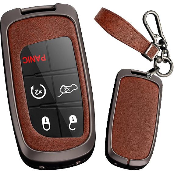2/3/4/5 Tasten Smart Key Fob Hülle mit Schlüsselanhänger Passend für Jeep Fernbedienung Schlüssel Hülle Case Kompatibel mit Jeep Grand Cherokee für Dodge Challenger Charger