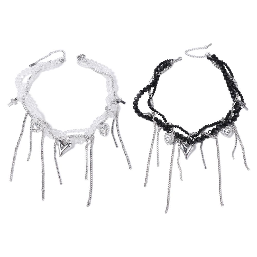 Transparent Heart Pendant Necklace Punk Y2K Crystal Necklace Unique Beaded Rhinestone Choker Daily