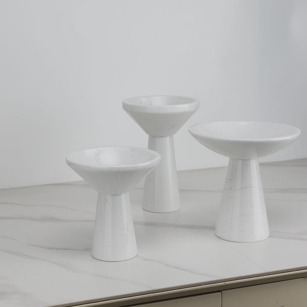 Marble high-footed round fruit plate decorative piece living room dining table surface travertine nut storage and display plate