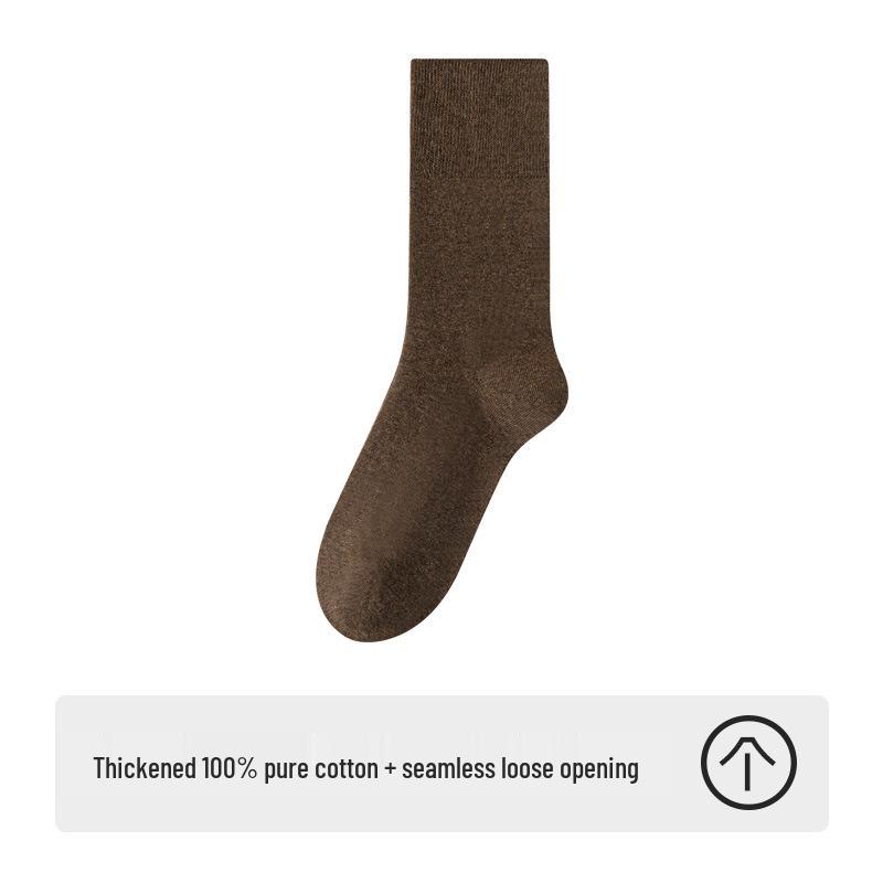 Men's Thickened Pure Cotton Knee-High Socks - Autumn/Winter Style, Loose Fit, Solid Color, Anti-Odor, Warm and Comfortable.