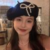 Cotton Pearls Bow Soft Hat Street Style Women Artist Hat Painter Hat Lace Berets Cap  Spring