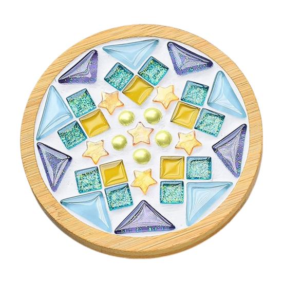 DIY Glass Mosaic Tile Coaster Set Mixed Color Mosaic Kit with Wooden Coaster Kids Adults Handmade Mosaic Crafts Coaster with Accessories